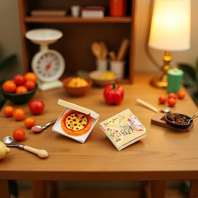 Miniature Pizza Box Set, 1:6 and 1:12 Scale, Dollhouse Food Model and Furniture Accessories