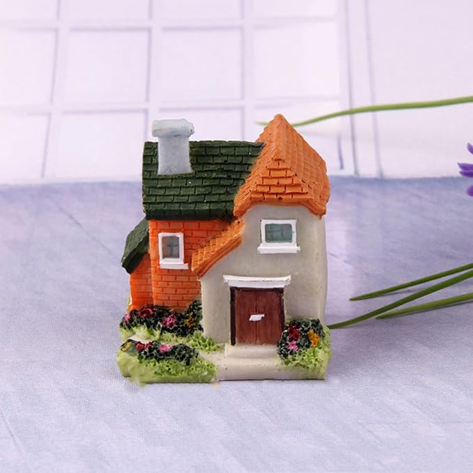 Avtytsda Resin Miniature House 4PCS Miniature House Fairy Gardening Micro Landscape Village Stone House Bonsai Terrarium Crafts Ornaments Accessories Home Decoration (B)