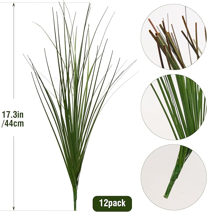 Ttranewsoo Artificial Grass,Fake Grass Artificial Shrubs Wheat Grass Greenery,Fake Grass Decor Artificial Plants Ornamental Grass Outdoor Fake Grass Green Leaves for Decoration(12PCS)