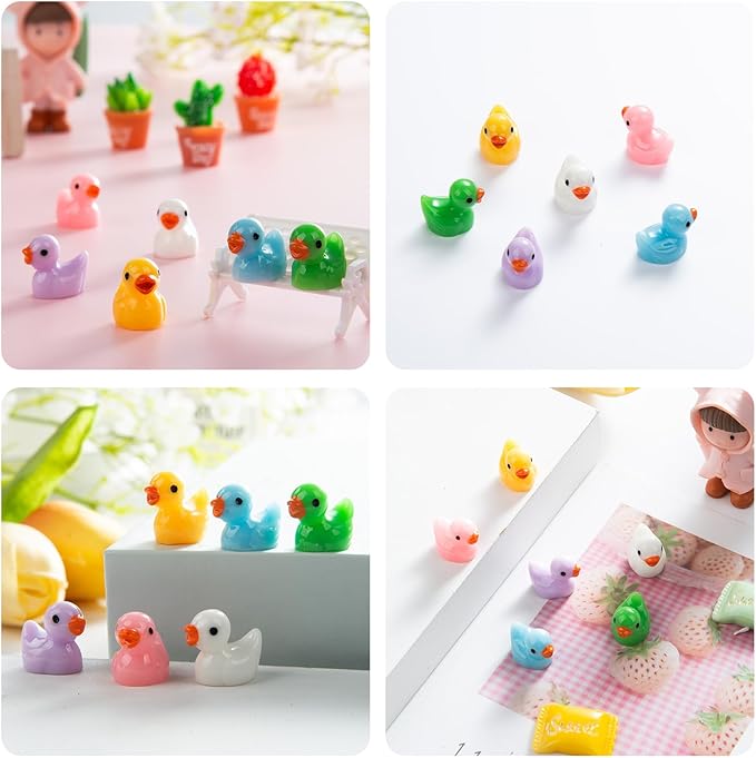 150 Pieces Mini Resin Duck Miniature Figures Micro Fairy Garden Landscape Aquarium Dollhouse Ornament Potted Plants Decoration DIY Slime Charms for Christmas Birthday Party (100Yellow+50Multicolor)