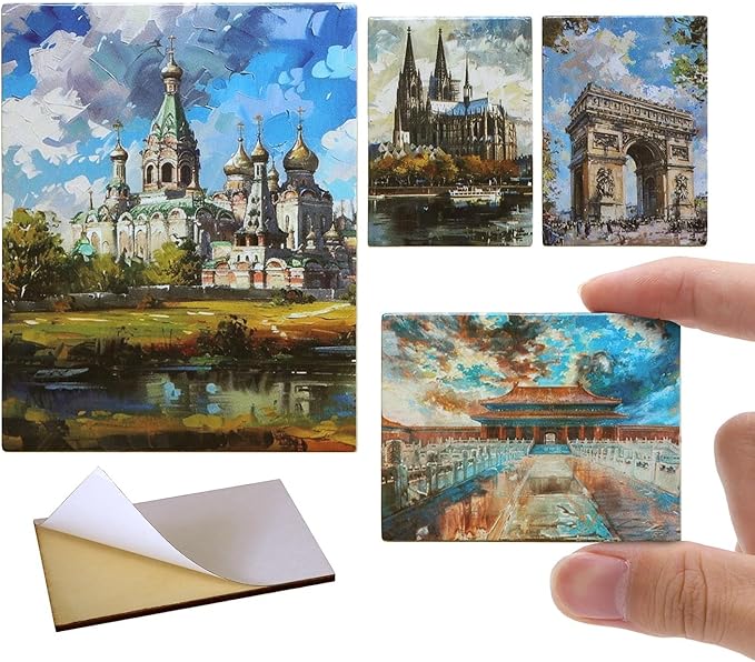iLAND 1/12 Scale Accessories, 4 Miniature Dollhouse Pictures of Famous Architecture w/Boards