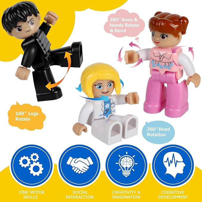 Large Magnetic People Figures for Kids, 3 Inches Magnetic Play People Compatible with Lego, 12 Pieces Magnet Toys for Kids Ages 3 4 5 6+, STEM Learning Toys Magnet Tiles Expansion
