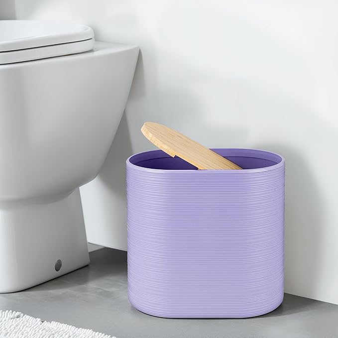 IMAVO Bathroom Accessory Set-11Pcs Purple Bathroom Accessories Set with Trash Can,Soap Dispenser,Soap Dish,Toothbrush Holder,Toothbrush Cup,Toilet Brush Set ,Qtip Holder Dispenser with Labels