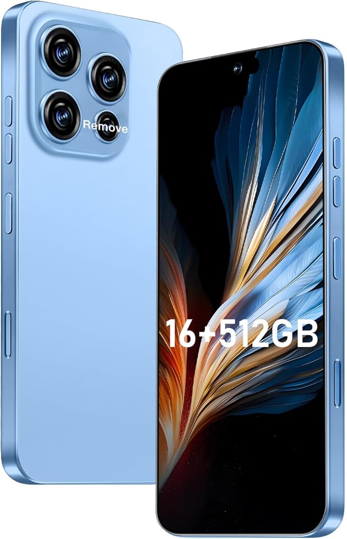 OEJBK 16PROMA X Smartphone New Upgrade 16GB+512GB/6.99" Display 68+108MP Zoom Camera,Tempered Glass Finish, 7000mAh Android 14 Smartphone (Blue)