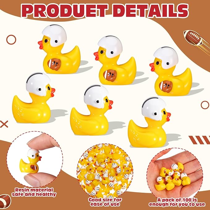 100 Pcs Themed Ducks Resin Ducks Resin Party Decorations for Crafts Making DIY Miniature Landscape Micro Decor Gifts (Football)