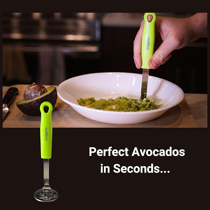 Mini Avocado Masher, Small Potato Masher, Heavy Duty, Kitchen Utensil. Stainless Steel, Tiny Masher, Compact Mini Masher for Avocado - Effortless Guacamole Preparation, Dishwasher Safe.… (Green)