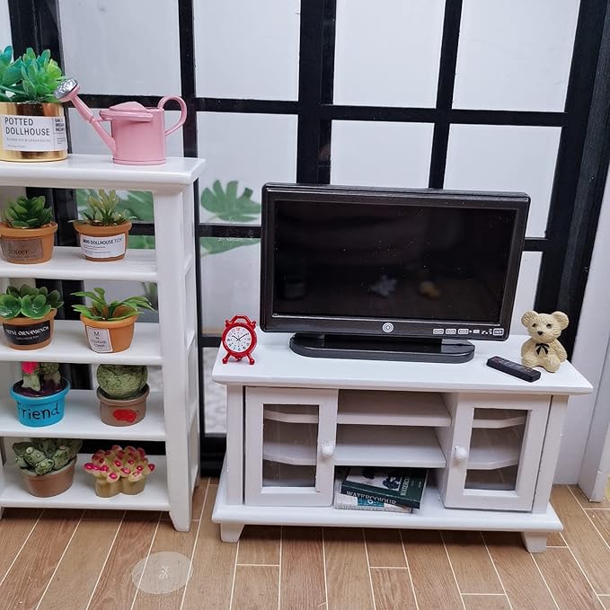 Dollhouse Decoration Accessories,1:12 Fireplace TV Miniature Furniture Room Wooden Vintage Fireplace Mini Furniture