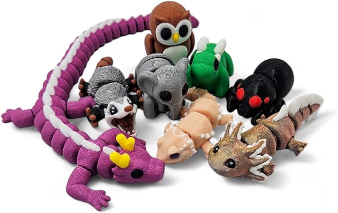 10 Pack Mystery Mini Animal Packs - 3D Printed Animals Articulating Figurines - Unique and Fun Designs Includes Mystery Egg - Stress Relief (Mystery Gemstone 10)