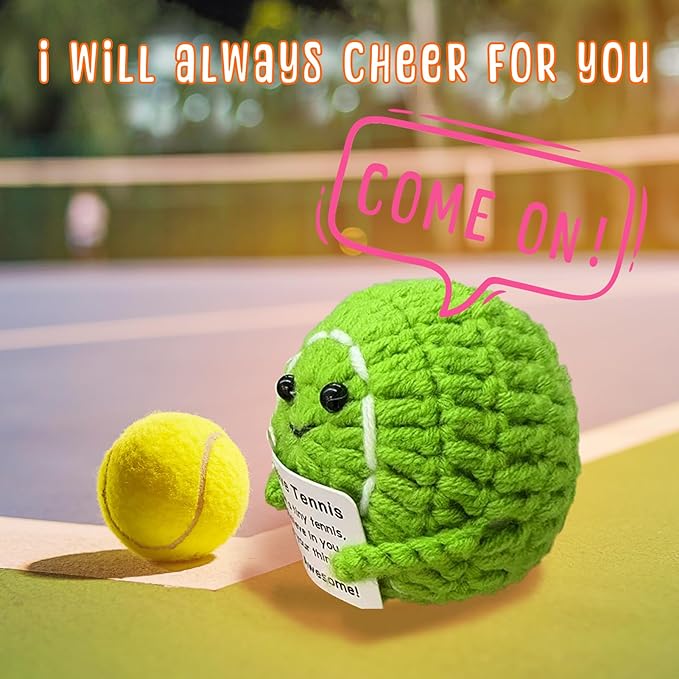 Zelaxeyi Funny Crochet Mini Tennis Ball Gifts for Tennis Lovers,Birthday Gifts for Men Women Tennis Players Emotional Support Crochet