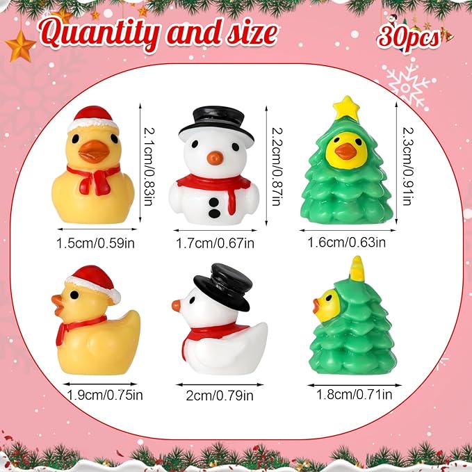 60 Pcs Christmas Resin Ducks, Novelty Mini Resin Ducks, Snowman Duck, Christmas Tree Duck, Xmas Party Favor Holiday Stocking Fill Stuffers