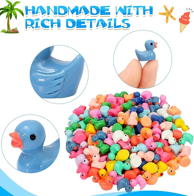 GADIEDIE130Pcs Multicolor Mini Resin Ducks,Miniature Duck Figures Landscape Decorations for Home Hide Prank Game Dollhouse Decor,Garden Aquarium Potted Ornament,School Handmade