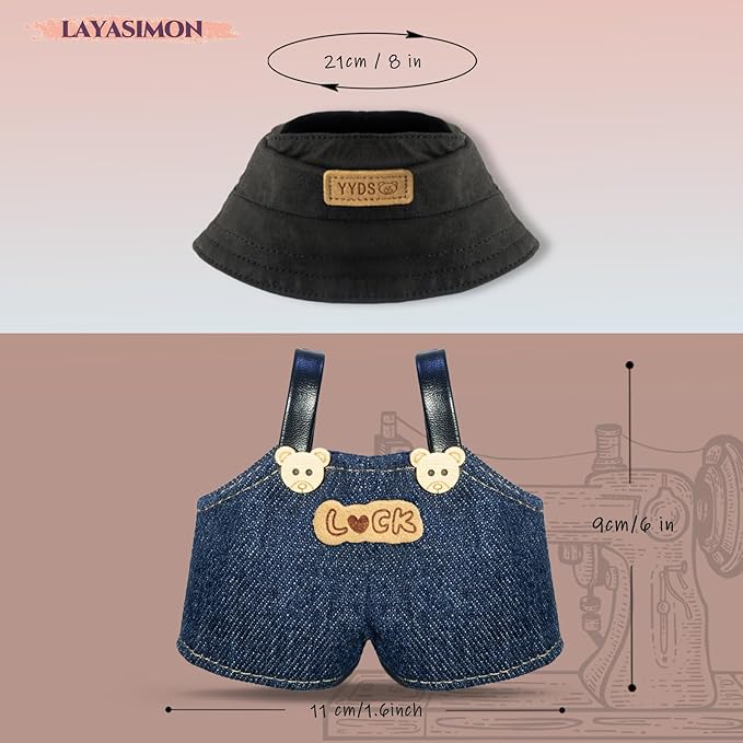 Clothes for 6.7in/17cm Dolls (Without Dolls) Sets and Accessories,6PCS (Hat + Bow + Glasses + Shawl + Pants + Shoes), Collectors and As Gifts. (Academic Style-Blue)