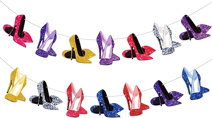 High Heel Banners 2Pcs High Heels Party Decorations Girls Engagement Party Supplies Stiletto Shoes Cutout Banners for Makeup Night Wedding Bridal Shower Decor