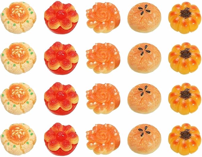 Dollhouse Miniature Food, Cute Mixed Pumpkin Pie Figures Toys Mini Resin Foods Trinkets for Pretend Play Kitchen Cooking Game & Doll House Decor (Mixing Colors, 20pcs)