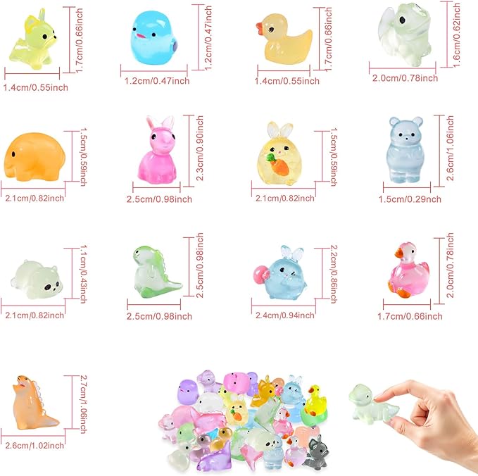 LIINWNIRS 200 Pcs Mini Resin Ducks Animals Kit Accessories Variety Pack Glow Animal Figurines Resin Mini Garden Decor for Garden Micro Landscape Aquarium Potted Dollhouse Decor