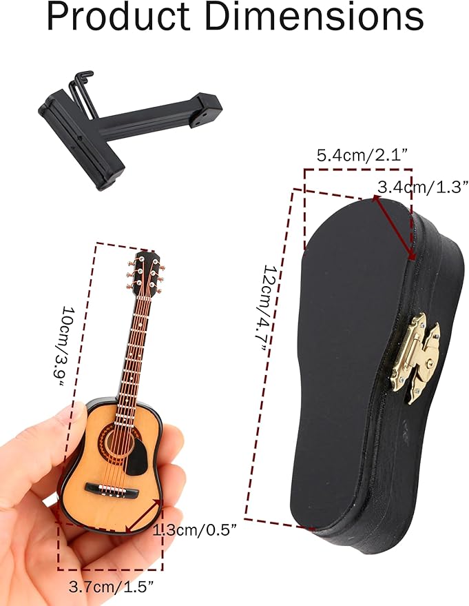 Miniature Guitar Model, Wooden Mini Guitar with Stand and Case, 3.95in Dollhouse Guitar, Musical Instrument Model Home Decor(10CM)