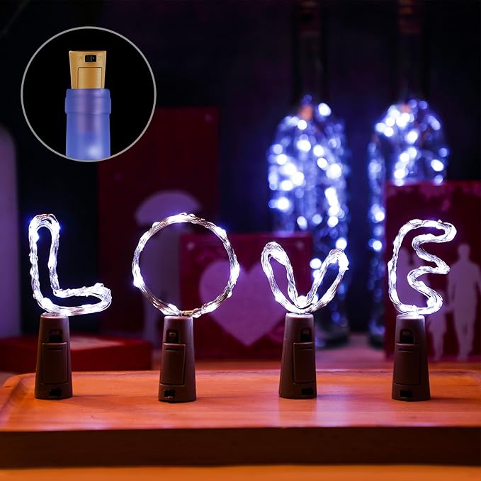 Rtteri 12 Sets Small Empty Wine Bottles with Cork Lights Centerpiece and 30 LED Battery Operated Cork Lights for Birthday Wedding Party Decoration(375 ml,Frosted Bottle)