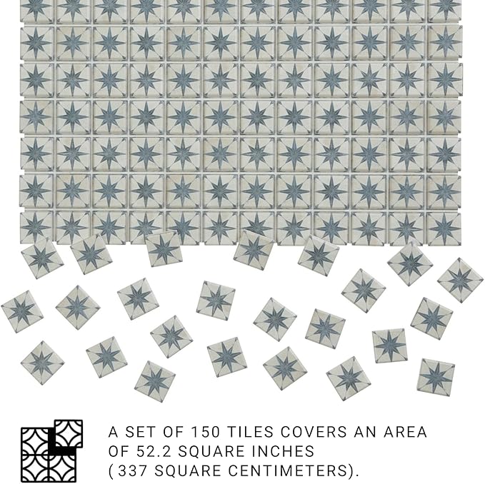 150 pcs, Dollhouse Flooring, 1:12 Scale Doll House Tiles, Miniature Checkerboard Floor, REDUCIO! (Victorian Star)