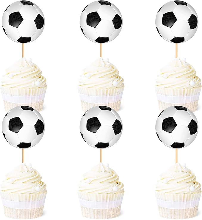 Ercadio 24 Pack Double Sided Soccer Cupcake Toppers Sports Soccer Cupcake Picks Soccer Birthday Cake Decorations Baby Shower Soccer Sports Theme Party Cake Decoration