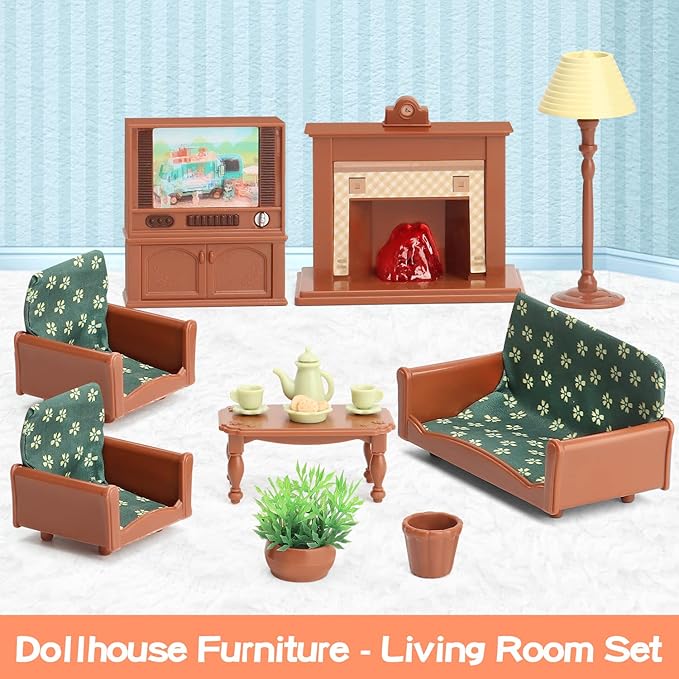 Dollhouse Furniture Set for Kids Toys Miniature Doll House Accessories Pretend Play Toys for Boys Girls & Toddlers Age 3+ with Living Room