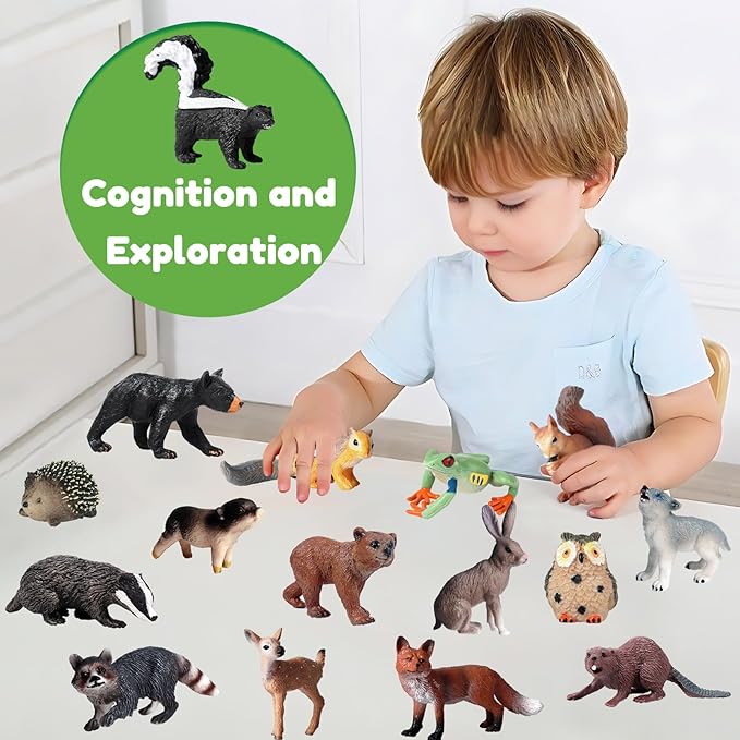 16 PCS Forest Animals Figures, Woodland Creatures Figurines, Miniature Toys Cake/Cupcake Topper Birthday Gift for Kids, Woodland Baby Shower Decorations