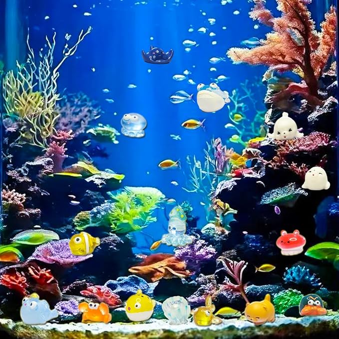 55pcs Mini Ocean Resin Animals Plastic Animals Marine Miniature Aquarium Ornaments Decorations for DIY Fish Tank Potted Micro Fairy Garden Dollhouse (56PCS Marine Animal Set)