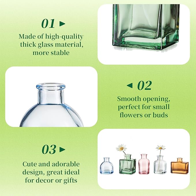 Small Glass Bud Vases for Centerpieces - Hewory 40pcs Colored Sturdy Cute Flower Vases Bulk, Mini Bottle Vase for Wedding Home Decor Birthday Party Events Mother's Day Bridal Shower Gifts Table Decor
