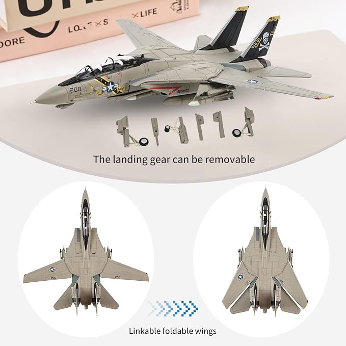 1:100 Scale F-14 F-14A Metal Fighter Jet Model Jolly Roger Military Die-cast Aircraft Models for Collection or Gift