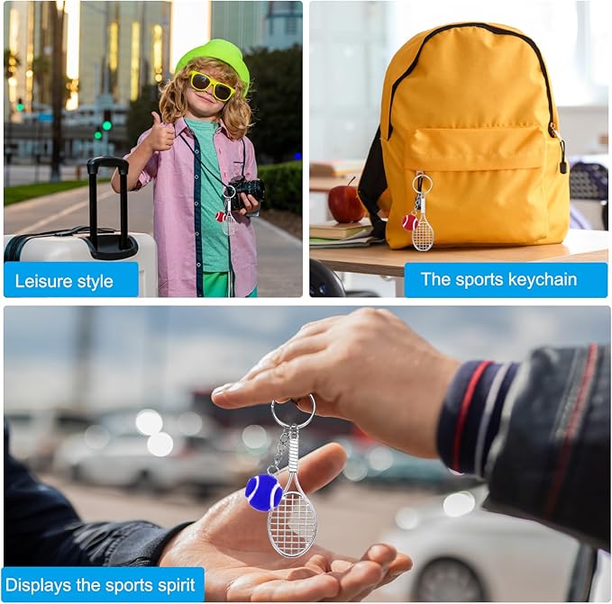PATIKIL Tennis Keychain, Metal Tennis Racket Key Chains Sports Novelty Charm Pendant for Backpacks, Party Favor, Sports Fan
