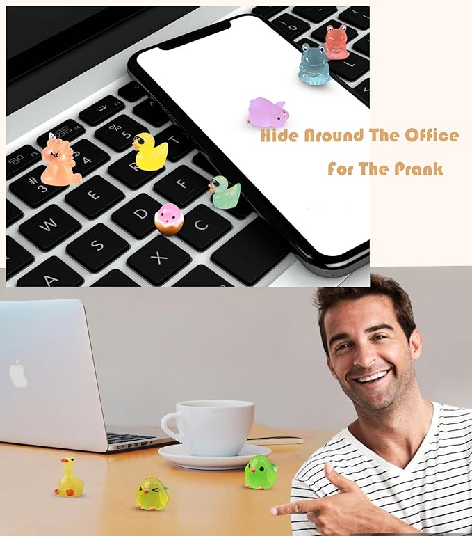 50 Pcs Luminous Mini Resin Animals, Glow in The Dark Tiny Ducks, Frogs, Birds, Rabbits, Cute Dollhouse Miniatures for Mystery Blind Bag, Crafts, Fairy Garden, Home and Office Décor