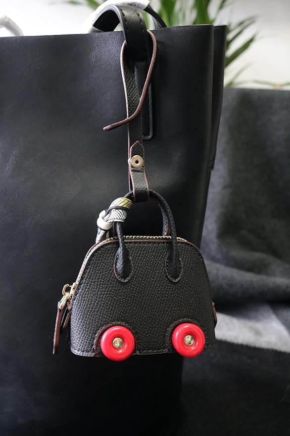 Buyborgood Women's 2 PCS Mini Tote Bag Charms Keychain Pouch Small Coin Purse Wallet, Black+Red