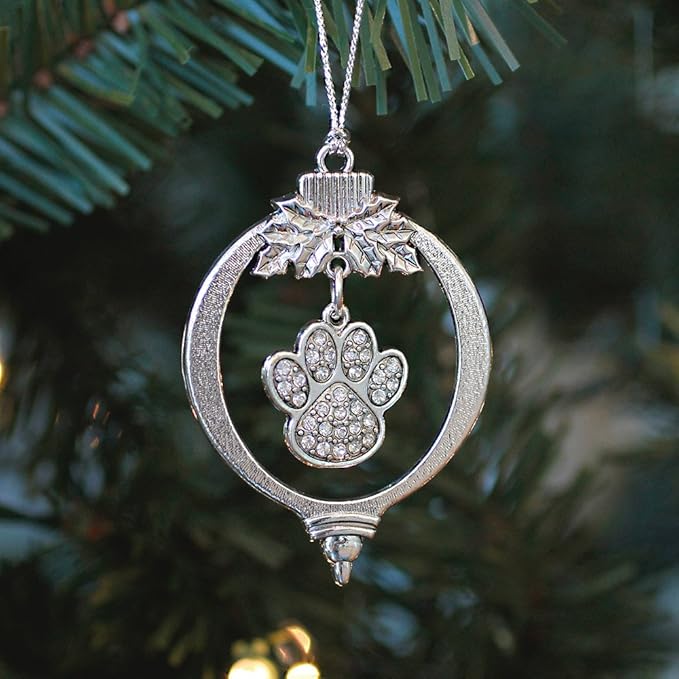 Inspired Silver - Paw Print - Silver Christmas Ornament - Unique Charm Christmas Tree Ornament - Holiday Hanging Decoration