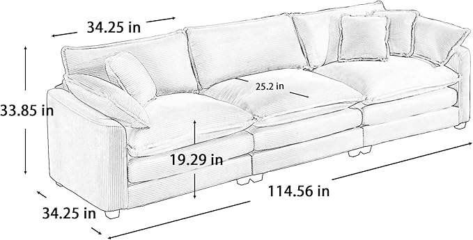 KEIKI 3-Piece Sofa Set with 1 Oversized Corduroy 3-Seater Sofa & 2 Loveseat Sofa, Upholstered 7-Seater Couch Set with 13 Pillow, High-Density Foam Cushions, Removable Armrests, for Living Room, Beige
