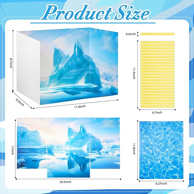 2 Set Arctic Style Habitat Diorama Box and Water Sticker Decor, Diorama Project Supplies Set, Cardboard Display Case Kit & Water Sticker with Double Sided Tapes for DIY Crafts Dollhouse