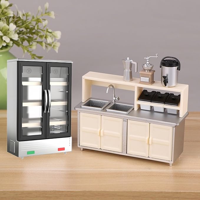 Miniature Can Open Door Refrigerator Model – 1:12 Scale Creative Kitchen Appliance, DIY Micro Scene Refrigerator for Dollhouse Furniture, Life Scene Display, Collector & Craft Enthusiast Décor (B)
