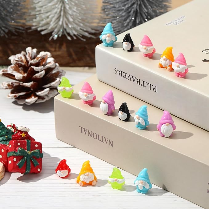 35 Pcs Mini Resin Gnomes 7 Colors Tiny Gnomes Miniature Figurines Miniature Gnome Figurines Mini Gnome Decor for Garden Landscape Outdoor Patio Yard Lawn Dollhouse Potted Plant Decor