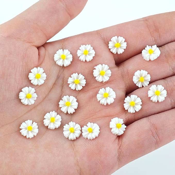 200 Pieces White Tiny Daisy Decor for Dollhouse Mini Resin Decor for Crafts Tiny Things for Fairy Garden Micro Landscaping Decoration