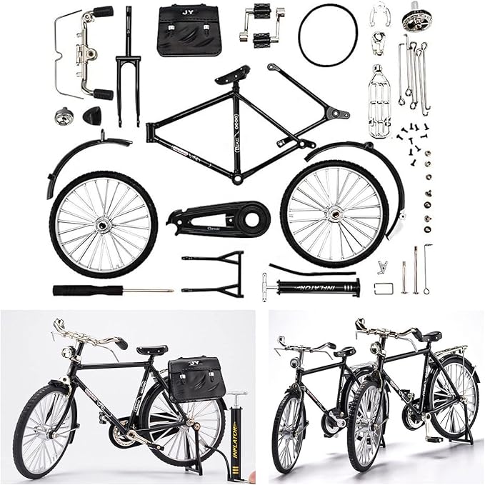 2025 New 51 Pcs DIY Retro Bicycle Model Ornament For Kids, Creative 1:10 Simulation Mini Bicycle Model Scale Kit With Inflator and Briefcase, Finger Bike Models Toys For Desktop Decoration Ornament