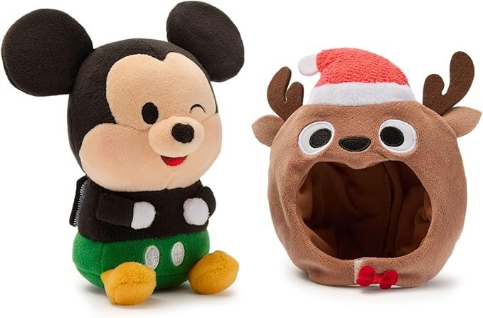 Disney Store Official Mini Mix-Its Plushies – Mickey Mouse Holiday - Cute Stuffed Animals - Mix & Match Detachable Hats - Hook and Loop Strap - Plush Toys for Kids and Collectors, 7 Inch