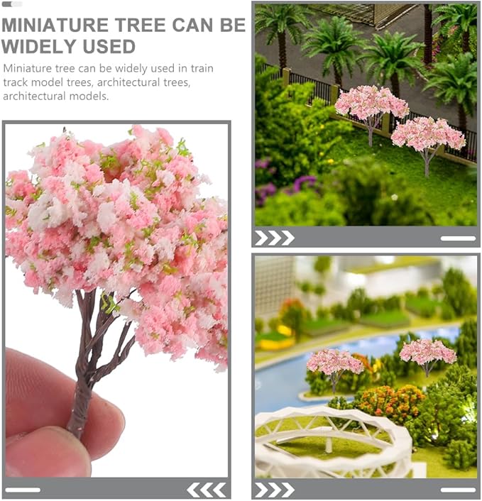 HOMSFOU 8pcs Cherry Blossom Tree Model, Artificial Blossom Cherry Tree Scenery Model Miniature Sand Table Accessories for Train Railway Architecture Diorama Micro Landscape Garden Yard Decor
