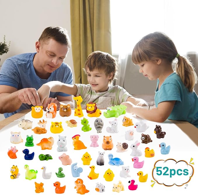pkaoakyo 52pc Mini Resin Animal Figurines Set - Enchanted Fairy Garden & Desktop Decor, Eco-Friendly Collectible Gift | Vibrant Miniature Resin Animals for Moms, Women & Nature Lovers