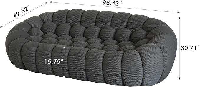 JACH 3 Seater Bubble Curved Couch, 98.43'' Comfy Upholstered Sofa, Mesh Fabric Boneless Sofa, 3D Honeycomb Shape Modern Cozy Couch for Living Room, Office, Apartment, Small Space (Grey)