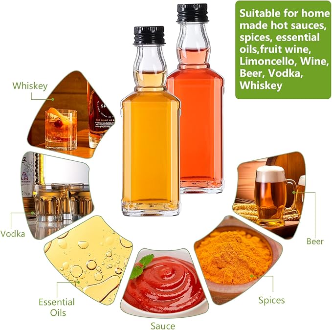 BPFY 12 Pack 3oz Glass Liquor Bottles with Lids, Empty Mini Alcohol Bottle, Small Whiskey Bottles for Cocktail, Tequila, Vodka, Wine