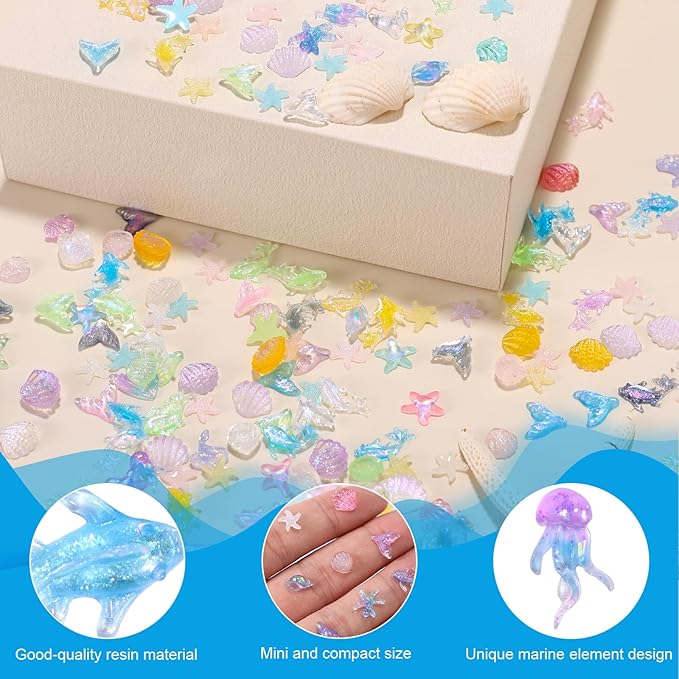 210pcs Mini Ocean Animals, Resin Miniature Marine Animal Figurines Toys Cute Tiny Small Resin Figures Toys Little Sea Creatures for DIY Fish Tank Aquarium Micro Landscape Garden Dollhouse Decor