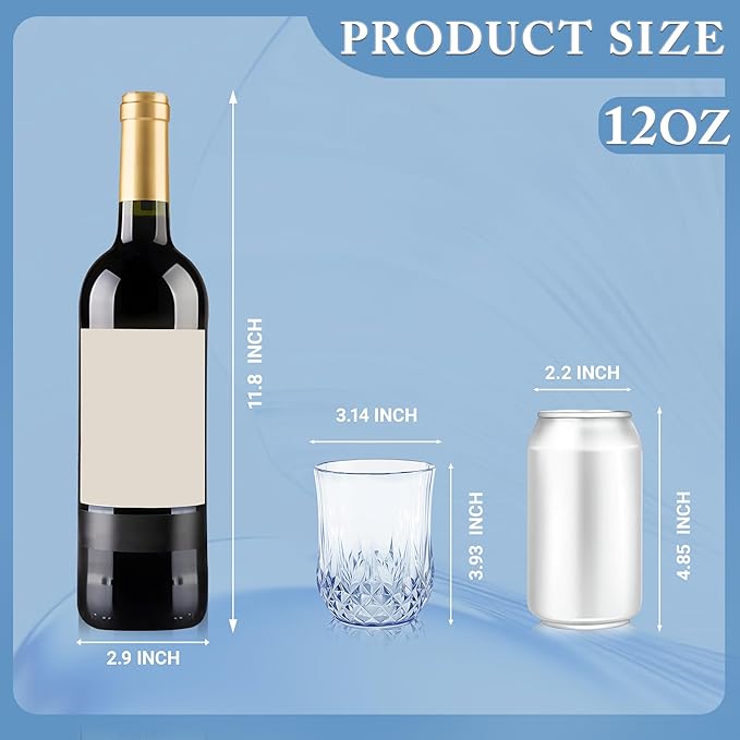 LEYIQU Stemless Wine Glasses, Plastic Reusable Cups Vintage Drinking Glasses Tumblers, Valentine’s Day Gifts for Couples, for Whisky, Beer, Juice, Beverages, Cocktai (40, 12oz-Blue)