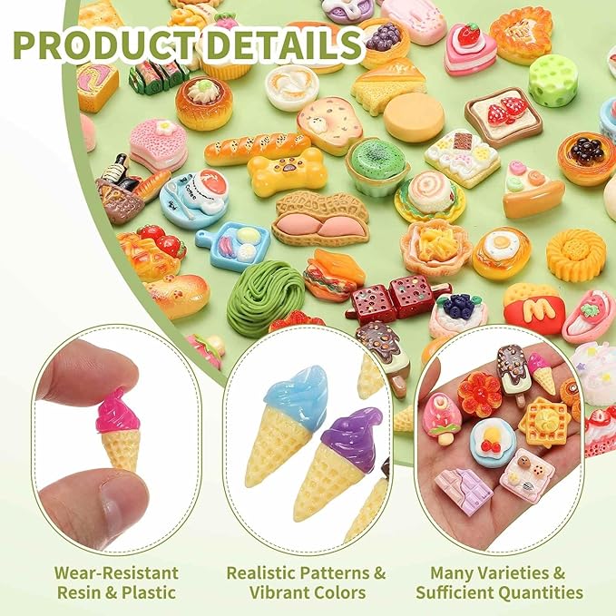 Dollhouse Miniature Food, Cute Mixed Colorful Ice Cream Cone Figures Toys Mini Resin Foods Trinkets for Pretend Play Kitchen Cooking Game & Doll House Decor (Mixing Colors, 20pcs)