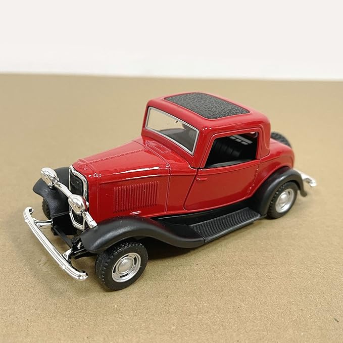 Classic Vintage Alloy Car Model Opened Doors Retro Antique Pullback Toy 1:32 for Playtime Education (Red)
