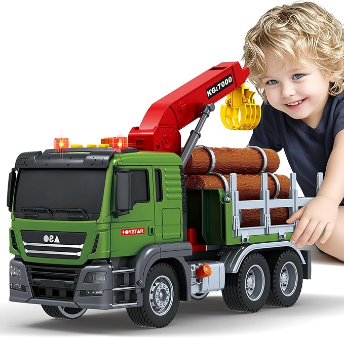 Toddler Boy Toys for 3 4 5 6 7 Years Kids, Large Flatbed Truck Toy with a Farm Truck, Friction Powered Vehicles Toys with Lights and Sounds, Birthday for Boy Girls