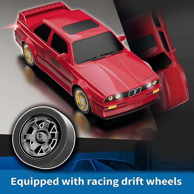 1:16 Scale RC Drift Car, 30KM/H 4WD 2.4GHz Remote Control Cars with LED Light, Racing and 4 Drifting Wheels, 3 Rechargeable Batteries, Perfect Toy Gift for Teen Adults White