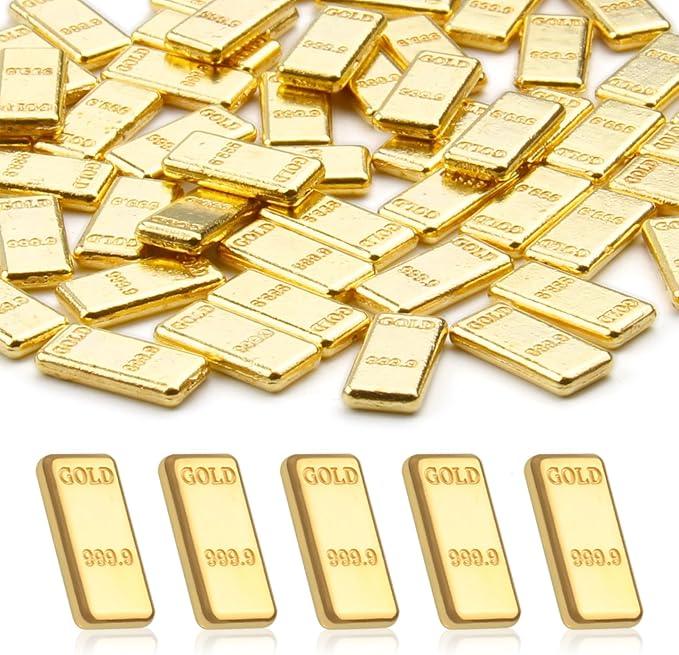 100PCS Tiny Fake Gold Bar for Crafts and Dollhouse Miniatures, Shiny Novelty Item for Fairy Garden, Micro Landscaping, Christmas, and Chinese New Year Decorations